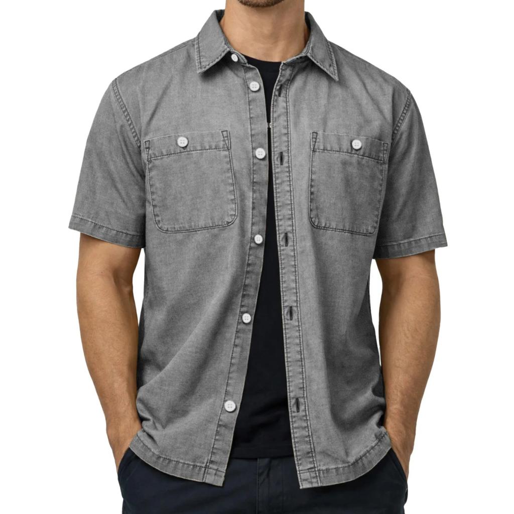 Herren Freizeit- und Mode-Button-Down-Hemd - Herren Gewaschenes Helles Business-Arbeitskleidung Kurzarmhemd