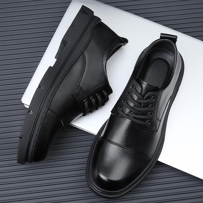 2025 spring new leather shoes men's breathability increases casual business dress lace-up black high-end wedding new