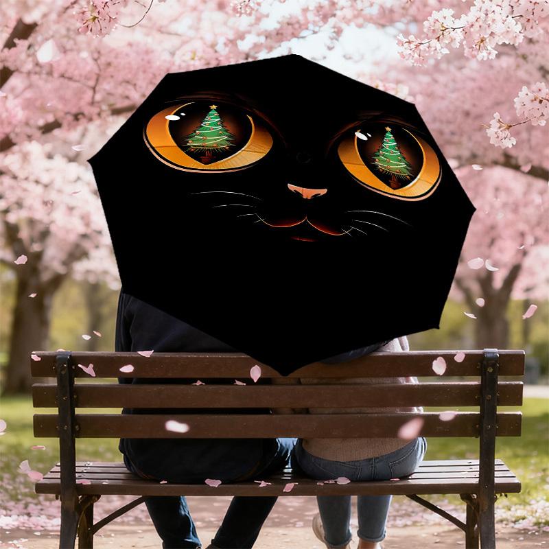 Christmas Cat Eyes Umbrella: A Festive Design for Outdoor Adventures - Auto-Open/Close, Lightweight & Durable Idea