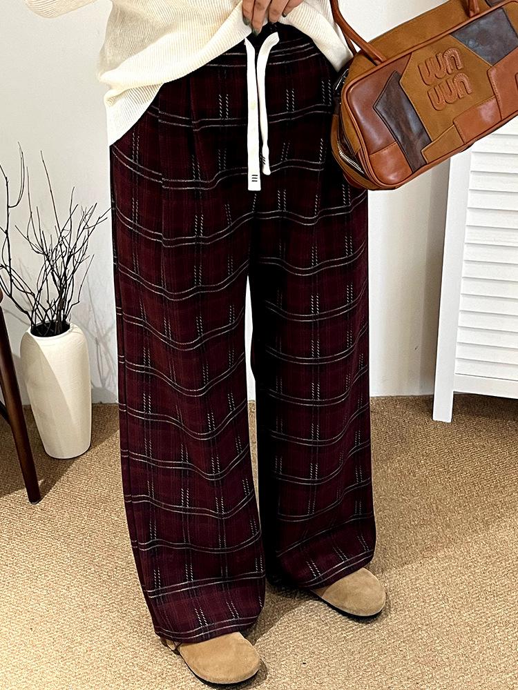Women's Plus Size High Waist Vintage Plaid Wide Leg Pants - Winter 2025 Collection