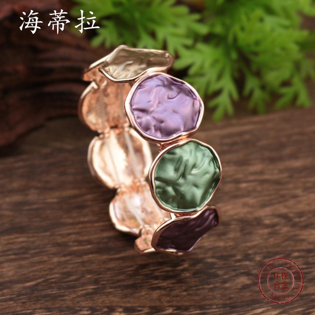 Emaille farbenes rundes unregelmäßiges elastisches Armband, übertriebenes rundes Legierungsarmband für Damen