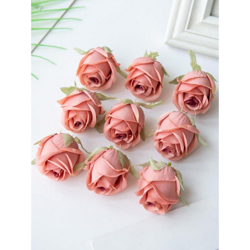 10PCS Artificial Rose Head and Bud Wedding Decoration Bride Wrist Flower Hand Holding Flower Head Flower Material DIY Valentine'S Day Gift Wedding