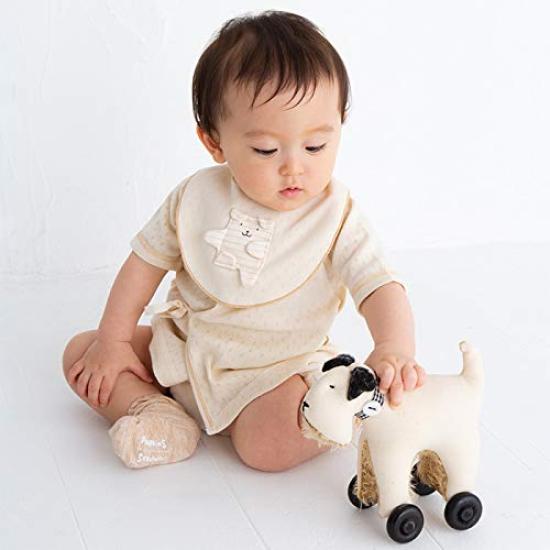 pompkins BABY Organic Cotton Dog Mini Drool Made in Japan Y-1234 100% [Rabbit, Bear, Series] Bib, Bib, (Dog (Striped))