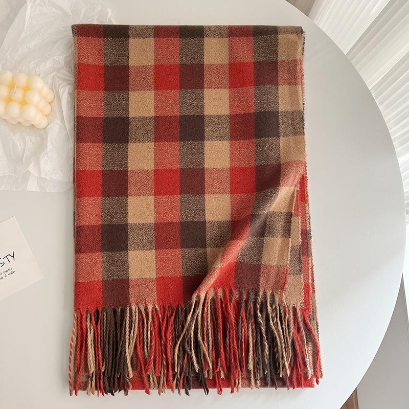 New Style Cashmere Imitation Japanese Small Lattice Scarf In Winter WomenS Medium Long Thickened Leisure Warm Keeping Scarf