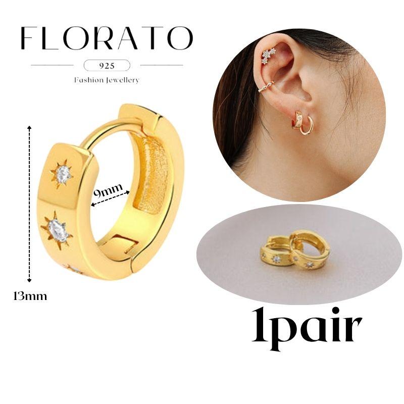 Perforation 925 Silver Ear Needle Minimalist Hoop Earrings Metallic Gold Earrings For Women CZ Fashion Jewelry