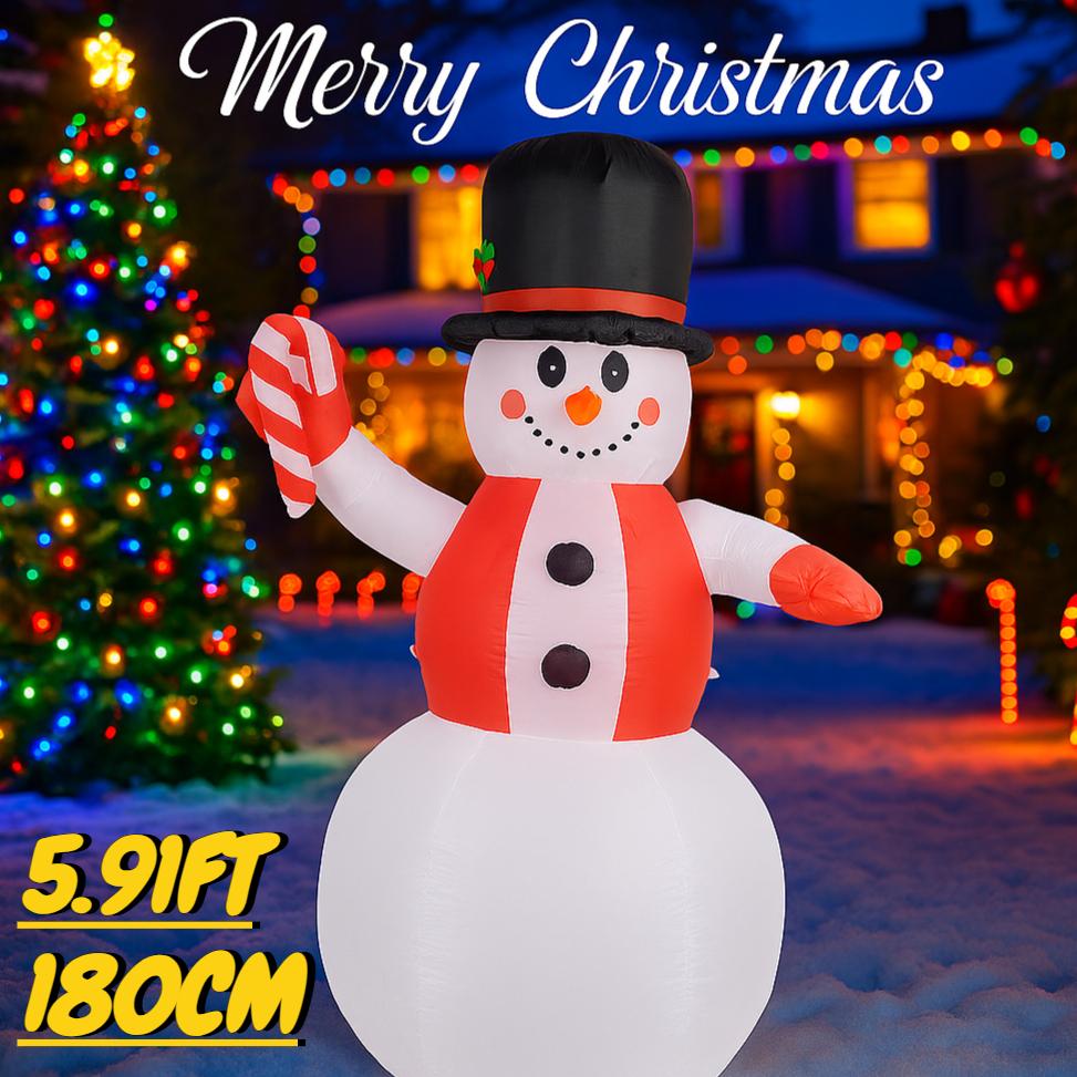 5.91FT Inflatable Toy Hat Snowman Candy Cane with LED Lit Xmas for Yard Lawn Party Decoration Xmas Home Supplies Ornament Gift