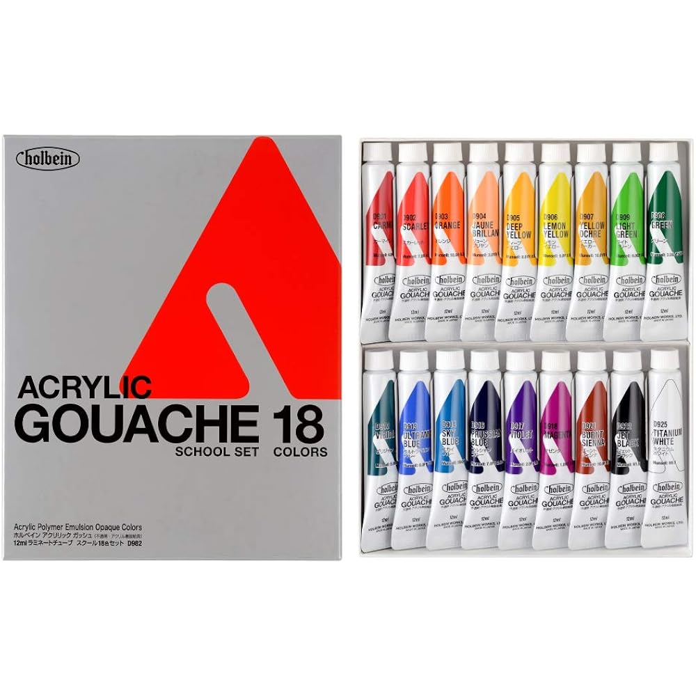 Holbein Acrylic Gouache D982 12ml School 18 Color Set (Paper Box) 07982