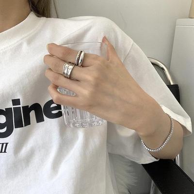 Koreaans 925 Sterling Zilver Gedurfd Glad Gedraaid Dubbellaags Onregelmatig Brede Ring voor Mannen en Vrouwen