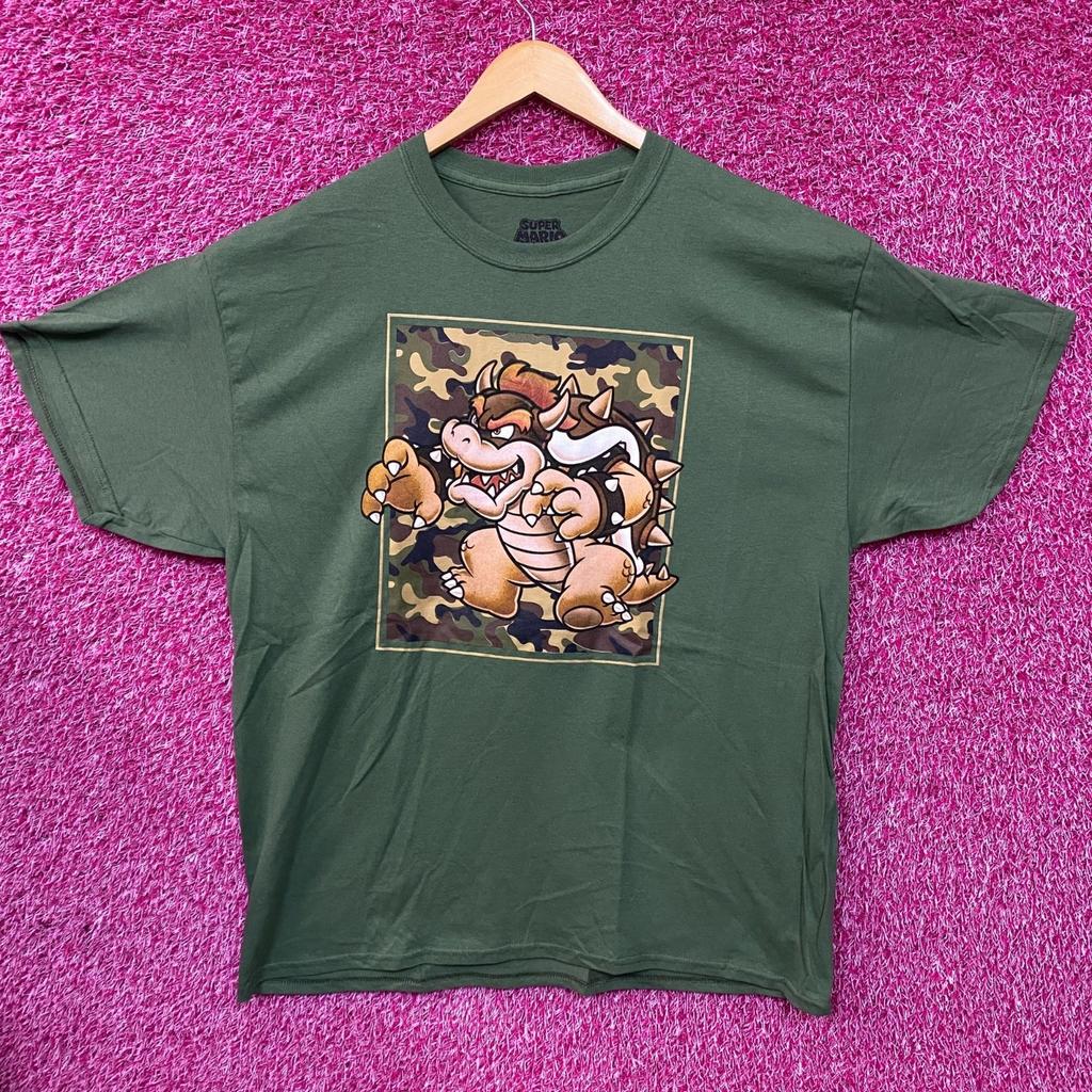 Nintendo Super Mario Bowser Camo Design Green 100% Cotton T-shirt Mens Tees Top