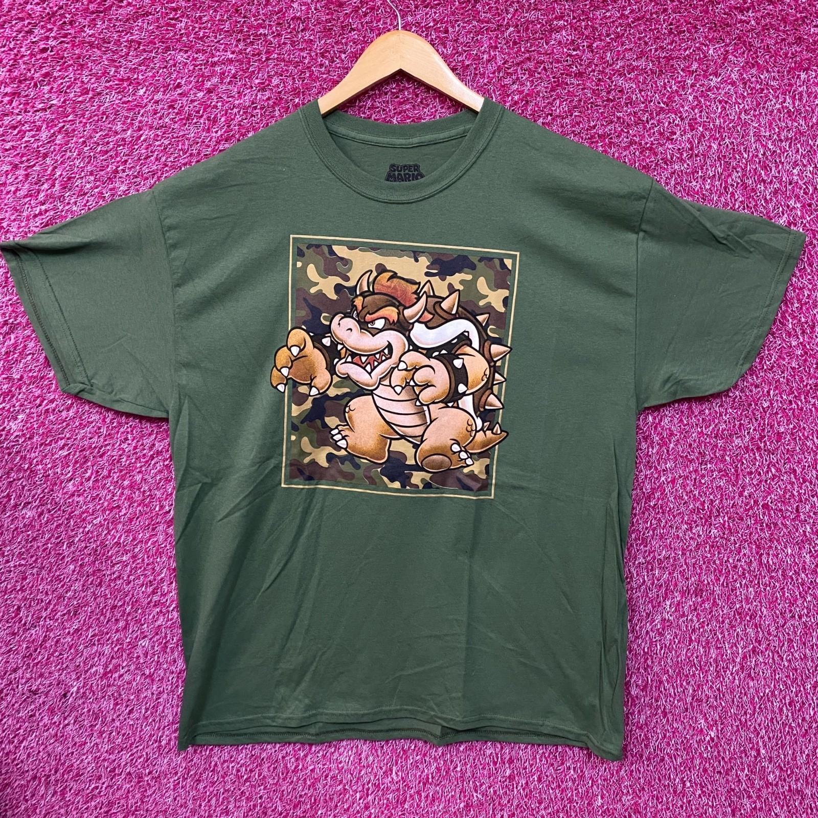 Nintendo Super Mario Bowser Camo Design Green 100% Cotton T-shirt Mens Tees Top S