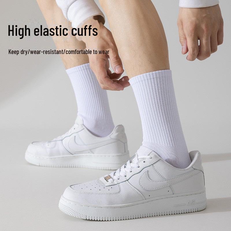 Men's White Summer Basketball Socks - Sweat-Absorbent, Deodorant, Mid-Tube, Ideal for Running & Sports