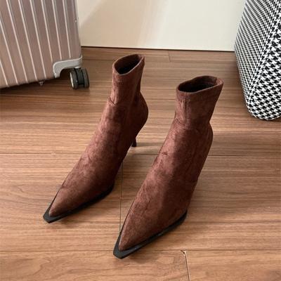 Modă Iarnă Femei Pânză Elastică Cizme Ankle Sexy Vârf Ascuțit Botine Scurte Pantofi Modă Petreceri Șosete cu Toc Înalt