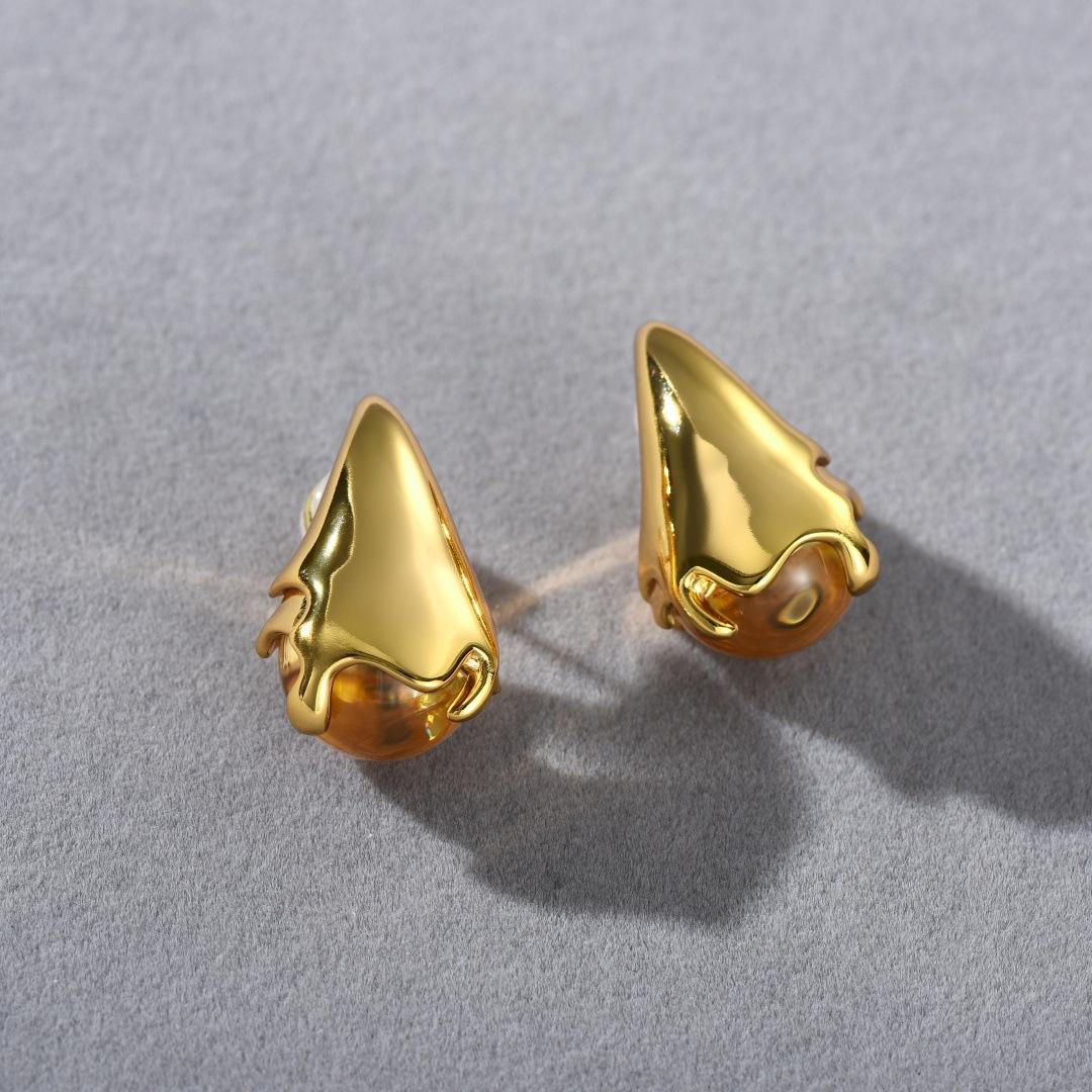 

Metal Inlaid Water Drop Glass Beads S925 Silver Needle Stud Earrings Simple Sweet Cool Style Personalized Fashion Earrings