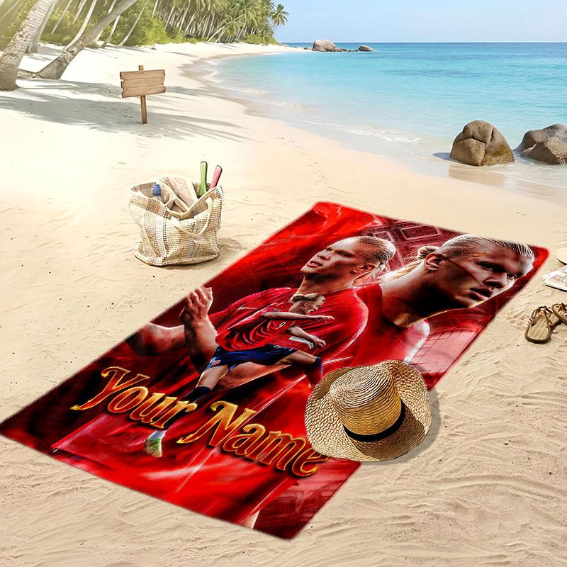 Erling Haaland Personalized Printed Beach Towel Soccer Logo Support Custom Name Text Absorbent Towel For Sport Travel Special Gift