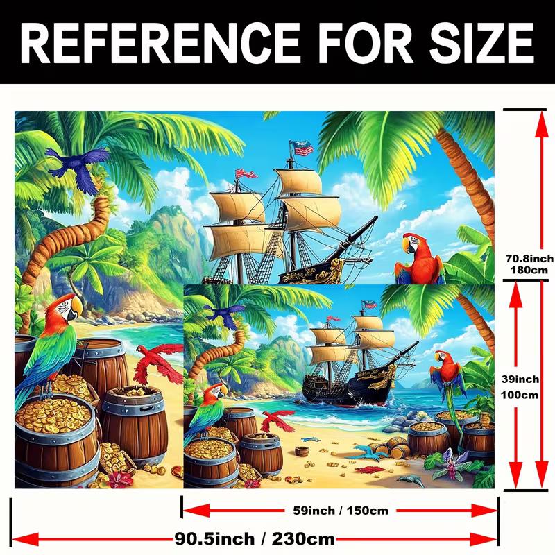 Tropical Pirate Tapestry - Beach Pirate Ship Parrot Treasure Home Decor Background