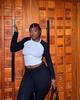 Amerikanisches lässiges Sport-Dreiteiler-Set: Colorblock Langarm-T-Shirt & Cropped Hose
