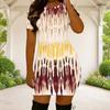 Women Plus Size Round Neck Short Sleeve Multicolor Printed Striped Fitted Mini Dress