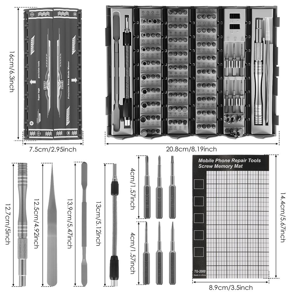 128 in 1 Precision Screwdriver Set with Magnetic Bits and Pad Heavy Duty Mini Screwdriver Set for Phone Computer Watch Laptop