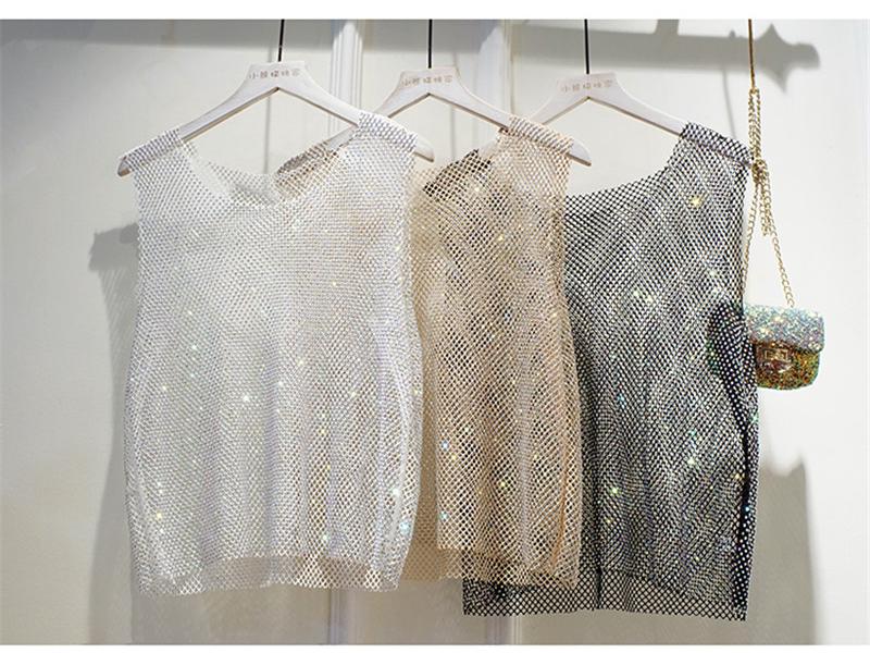 Summer Rhinestone Mesh Bralette Tank Top