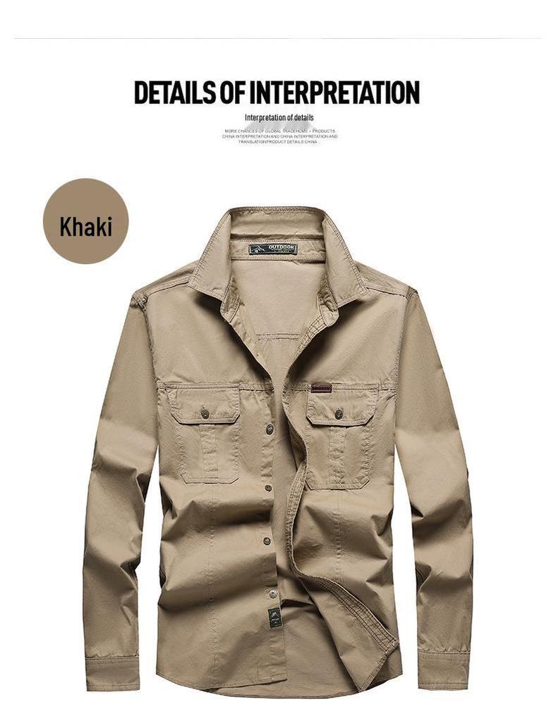 Men's Non-Iron Long Sleeve Cotton Workwear Shirt - Loose Fit, Casual Outdoor Top