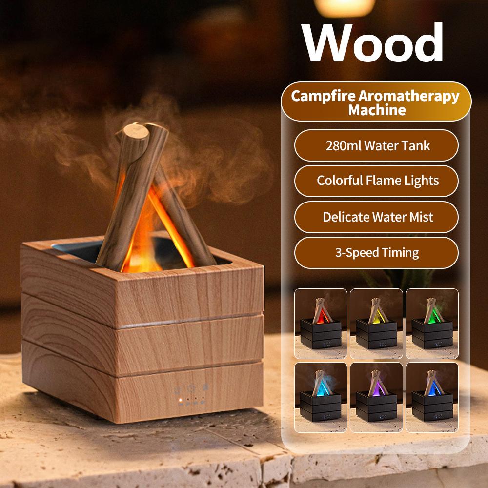 2-in-1 Ultrasonic Essential Oil Diffuser and Colorful Flame Night Lights Fine Water Mist USB Air Humidifier for Home Office Gift
