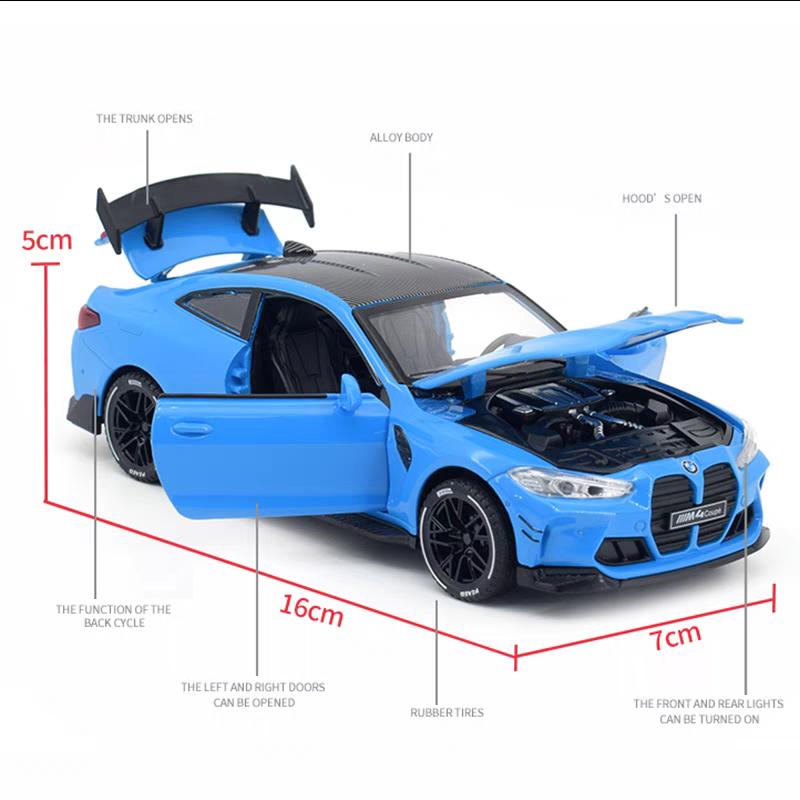 BMW M4 Coupe M Power Simulation Diecast & Toy Vehicles Sounds & Light Pull Back Car 1:32 Alloy Model Birthday Gifts