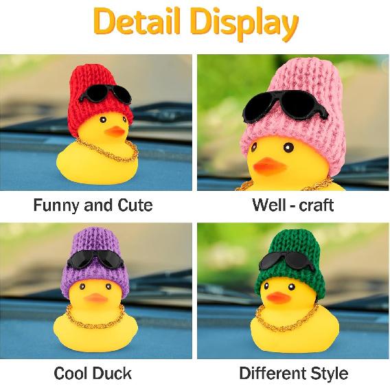 Wonuu Rubber Duck Car Ornaments Yellow Duck Car Dashboard Decorations with Propeller Helmet for Christmas Decor and Home Decorations for Adults