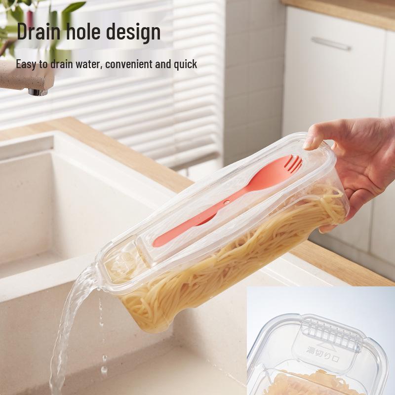 Transparent Large Capacity Microwaveable Noodle Box with Fork, Spoon, and Lid for Pasta, Fruit, or Veggie Storage