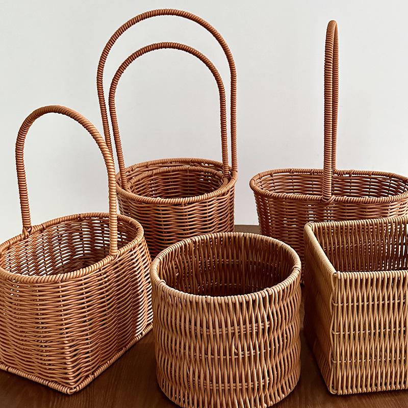 Handmade Rattan-Style Woven Flower Basket for DIY Arrangements and Party Favors