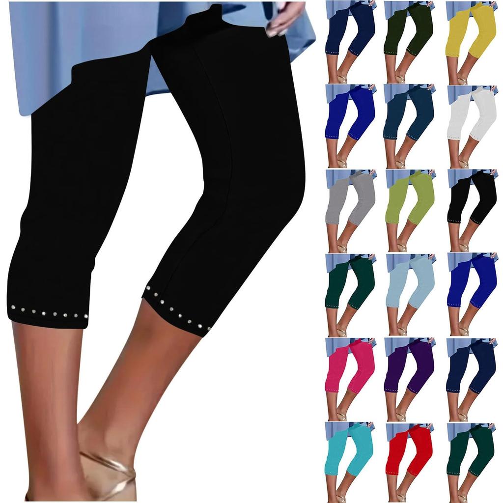 Women's Fashion Solid Color Elastic Waist High Waist Tie Diamond Slimming Bottom Pants