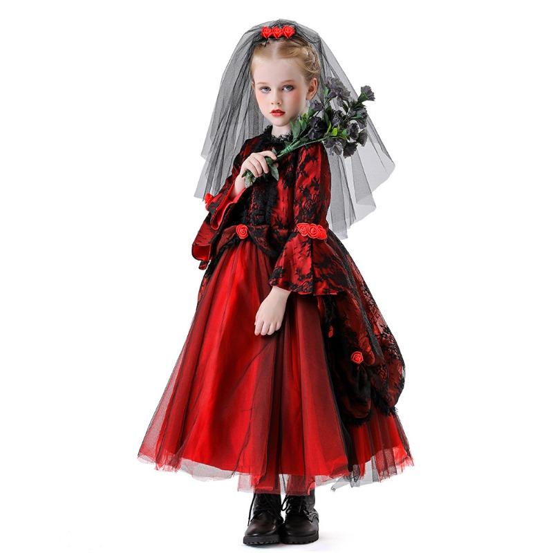 New Halloween Ghost Bride Dress Medieval Vampire Princess Dress Children's Witch Show Costume