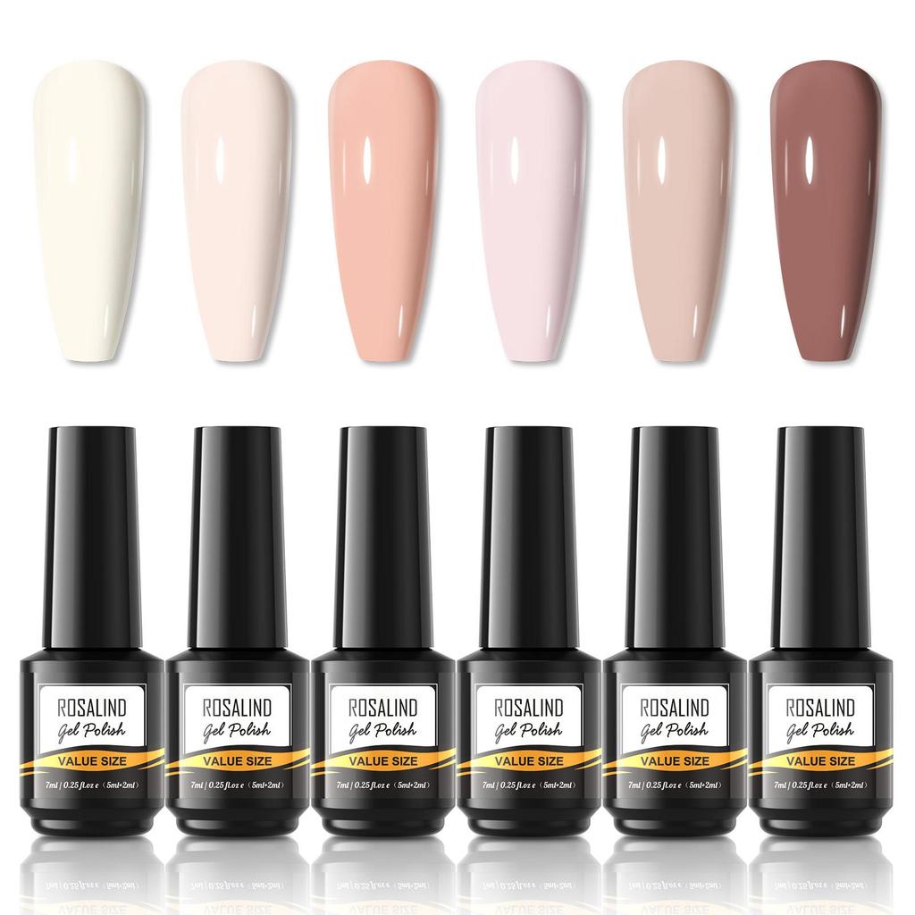 Rosalind gel nail polish 4/6 piece set solid color 6ml mixed gel bottom and top coating UV lamp nail supplies.