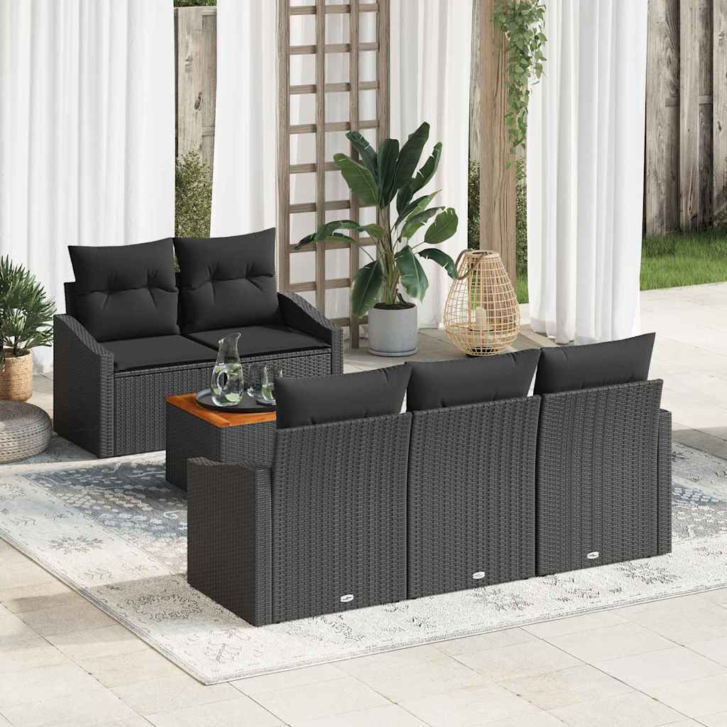 Garden Sofa Set with Storage 6 pcs Black Poly Rattan