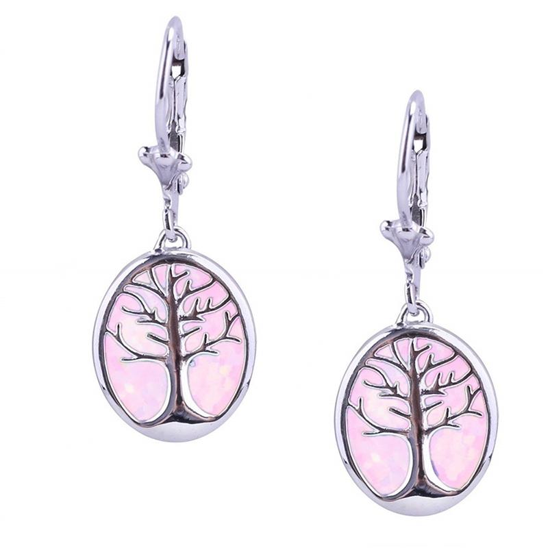 Módní Stylové Náušnice Strom Života Dlouhé Visací Boho Ženy Syntetický Modrý Fire Opal Femme Přehnané Statement Šperky Doplňky Suvenýr