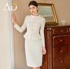 AD Temperamental Socialite Beige Dress: High-End Faux Two-Piece Round Neck Formal Skirt Set