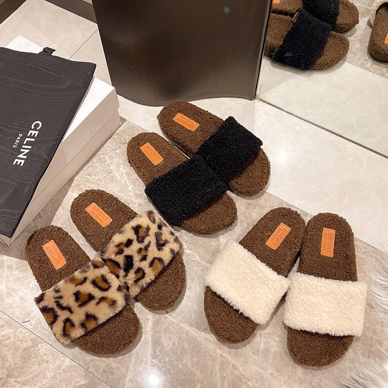 Fashion Flock Flat Shoes Female Plush Slippers for Adults Med Slipers Women Luxury Slides Platform Fur Soft Designer Shoes for Women