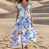 Women's Summer Fashion V-Neck Beach Long Short Sleeve Floral Printed Dresses