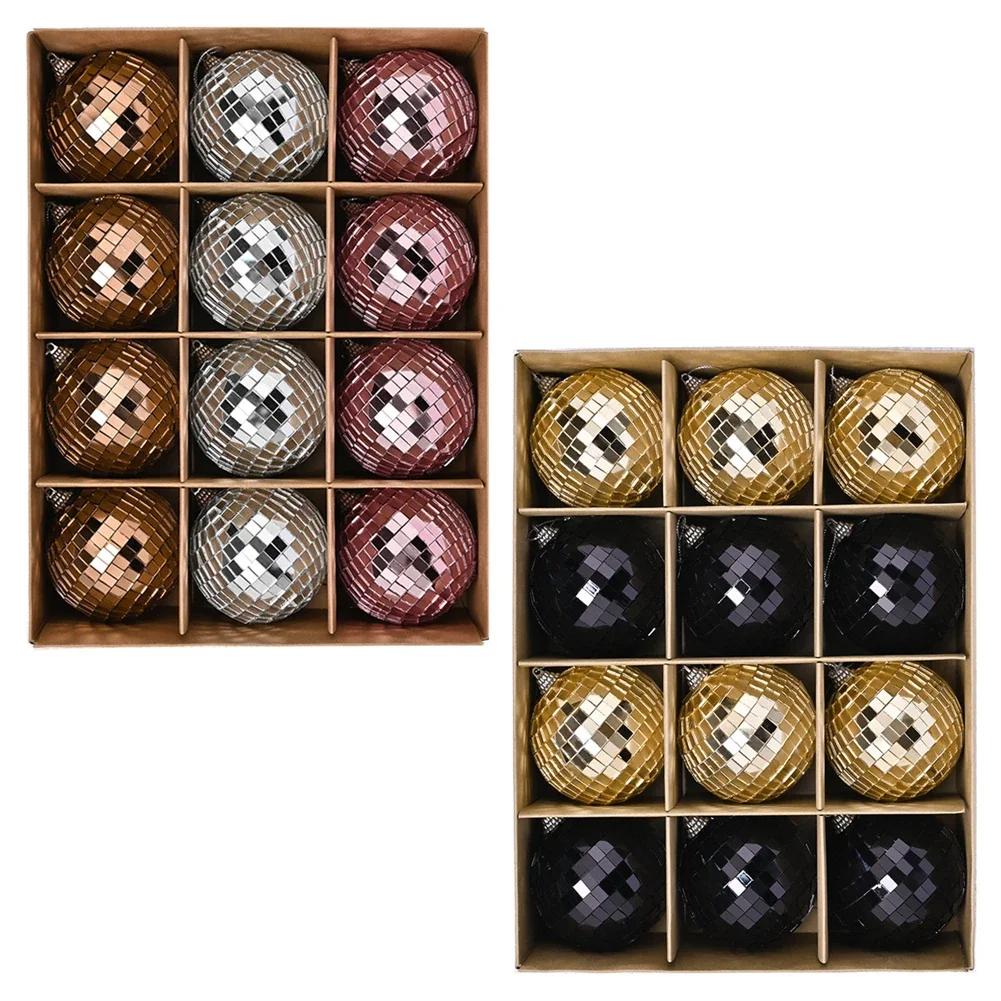 12pcs 8CM Mini Mirror Disco Ball Christmas Tree Hanging Ornaments Reflective Rotating Bright Silver Glass Ball For Xmas Holiday