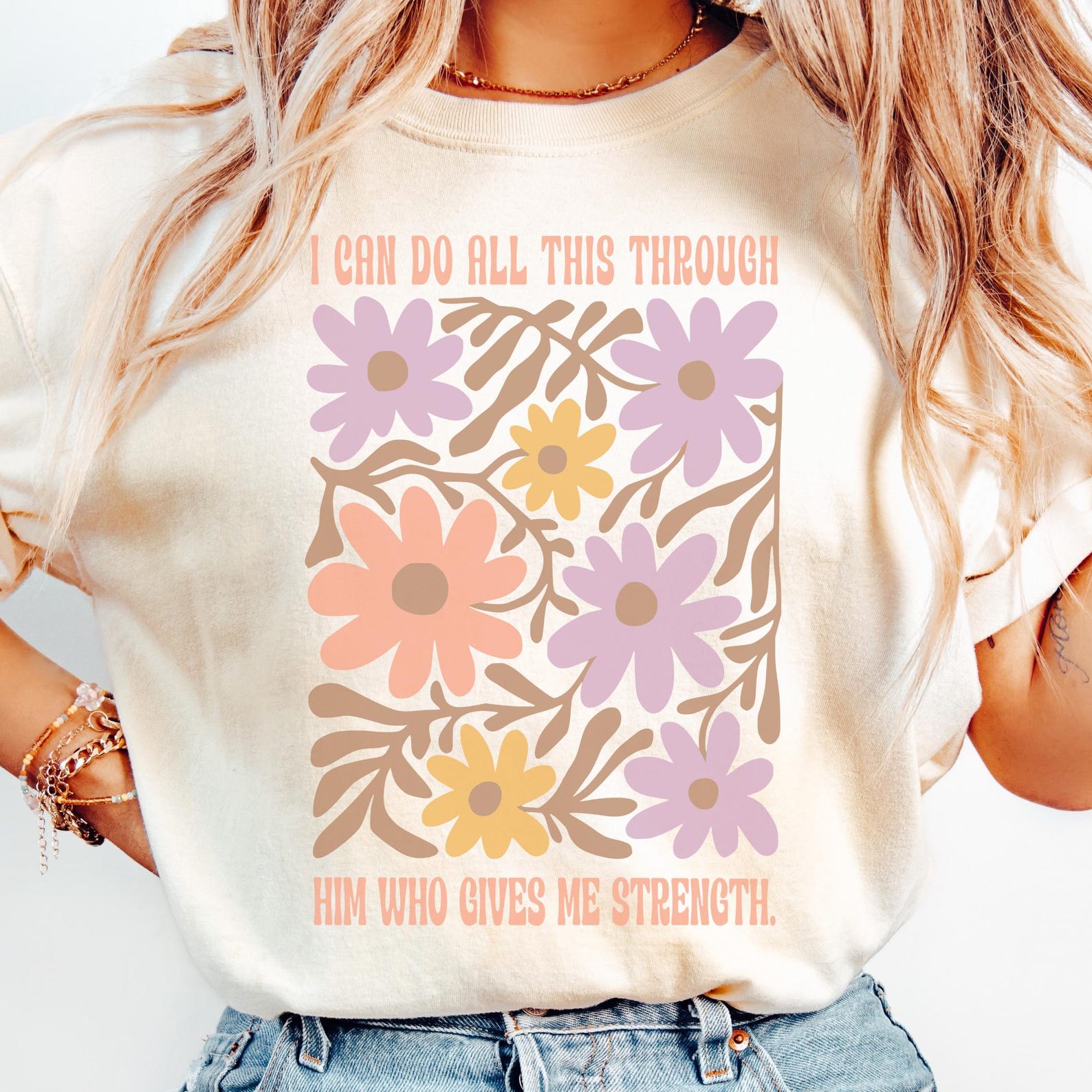 Comfort Colors Floral T-Shirt: Christian Bible Verse Boho Tee 2XL