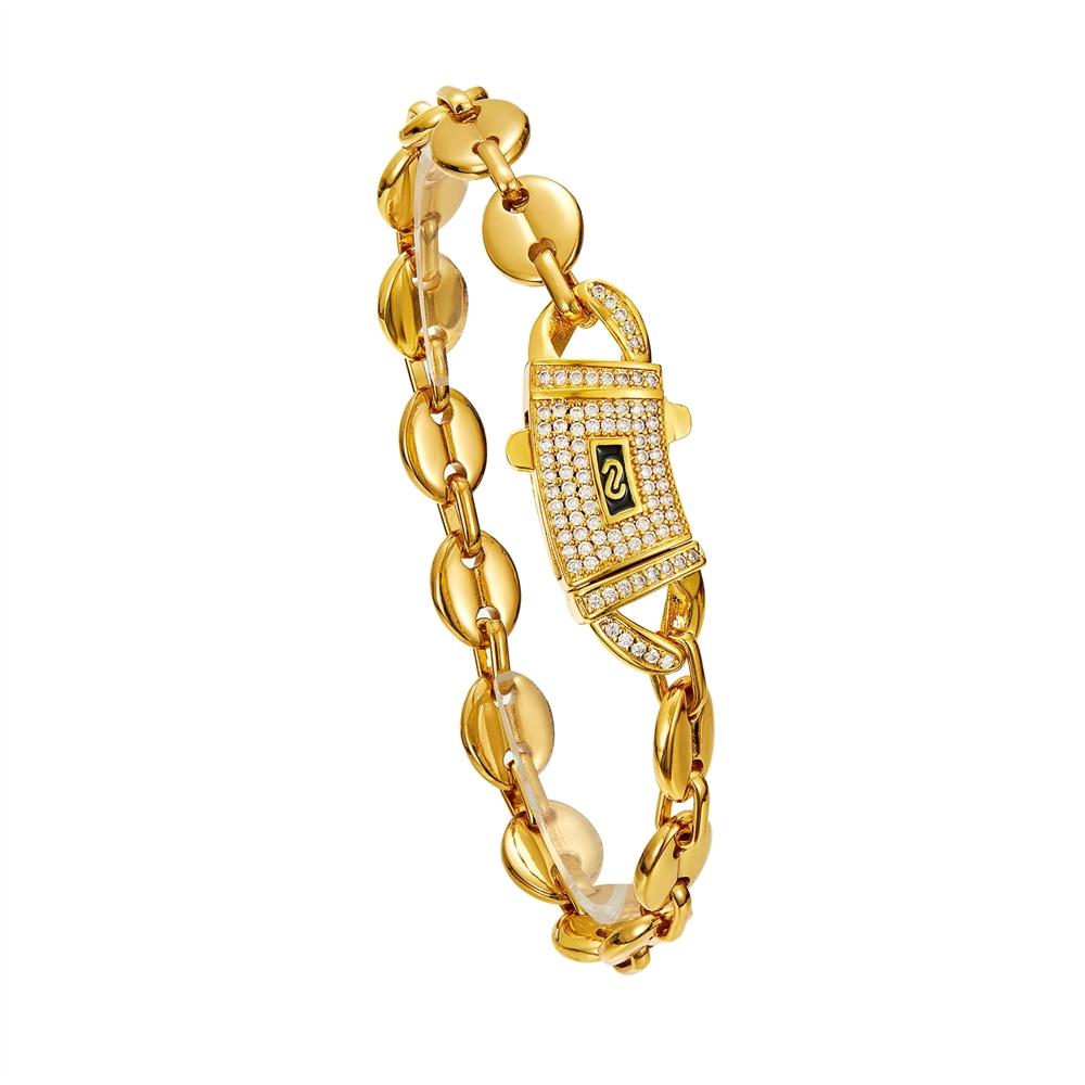 6mm 8mm 10mm Gold Plated Stainless Steel Pig Nose Bracelet Iced Out CZ Spring Clasp Unique Hip Hop Jewelry for Women Men