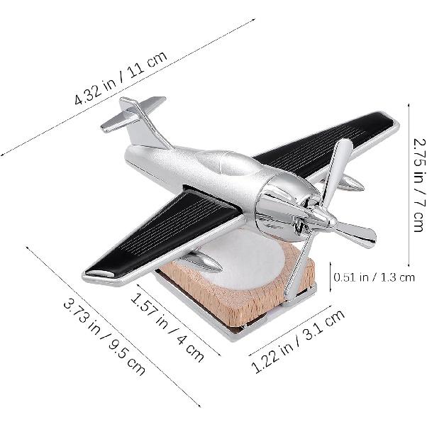 Airplane Car Diffuser: Solar Airplane Car Fragrance - Silver Car Essential Oil Diffuser with Wooden Base Desk Ornaments Decoration for Office Home