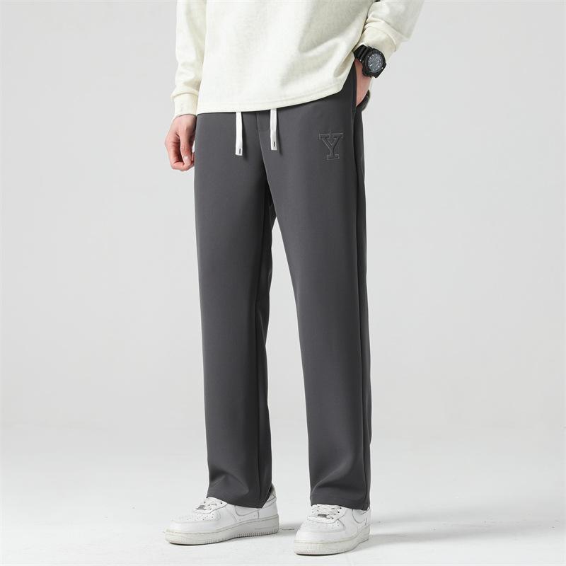 Men s Spring and Autumn Three-dimensional Tailoring Loose Casual Versatile Wide-leg Pants Simple Drawstring Sports Solid Color Sweatpants M