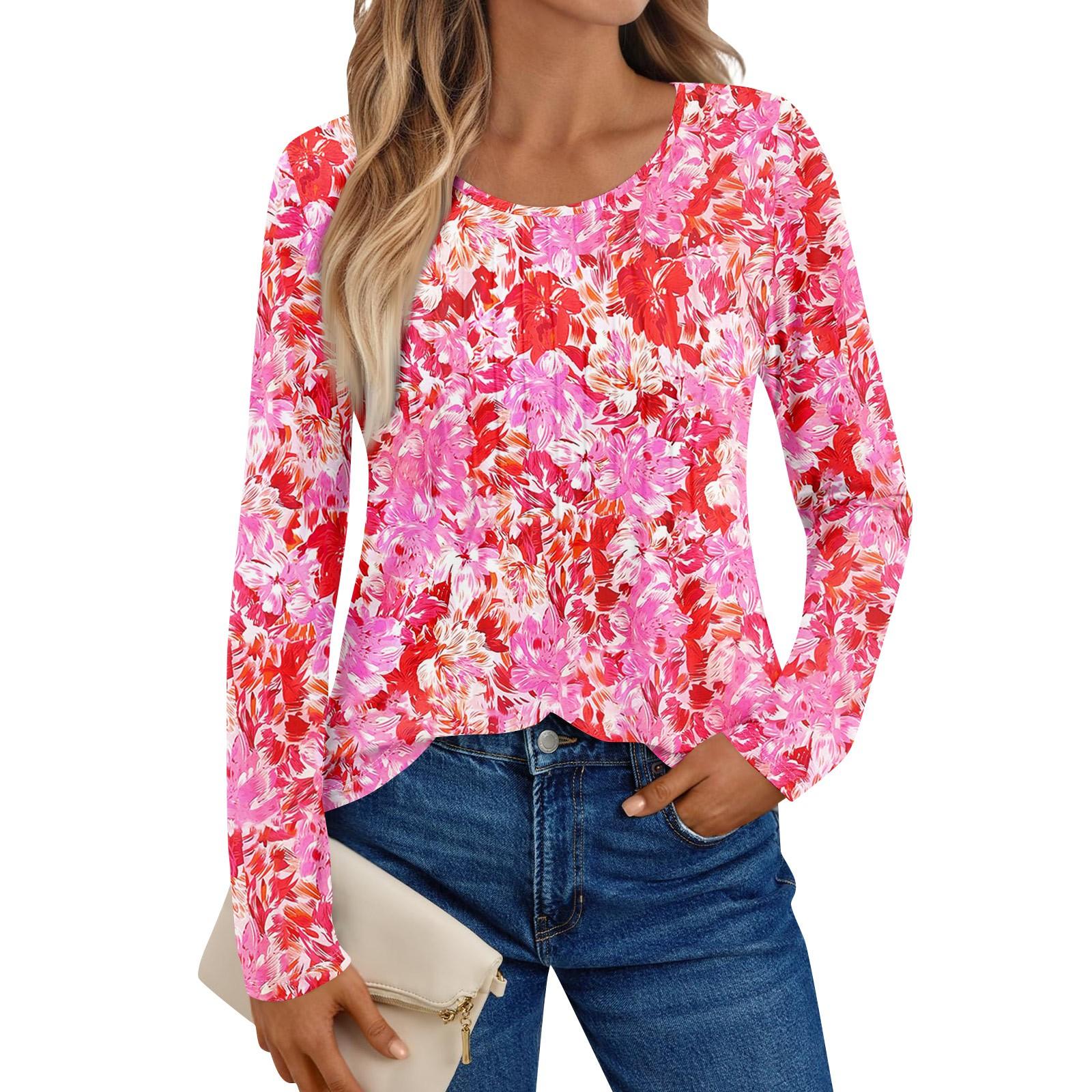 

Women s Long Sleeve Shirts Graphic Tees Casual Basic Tops Pullovers L рожевий