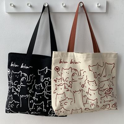 Borse a mano in tela Borse da donna Stampa Tessuto di cotone Borse tote per ragazze adolescenti Borse a spalla Borsa a mano ecologica Borsa riutilizzabile per la spesa