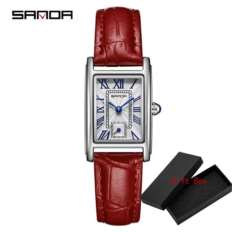 Fashion Sanda Top Brand Elegant Design Rectangle Dial Water Resistant Quartz Movement Business Gift Women Analog Wrist Watches