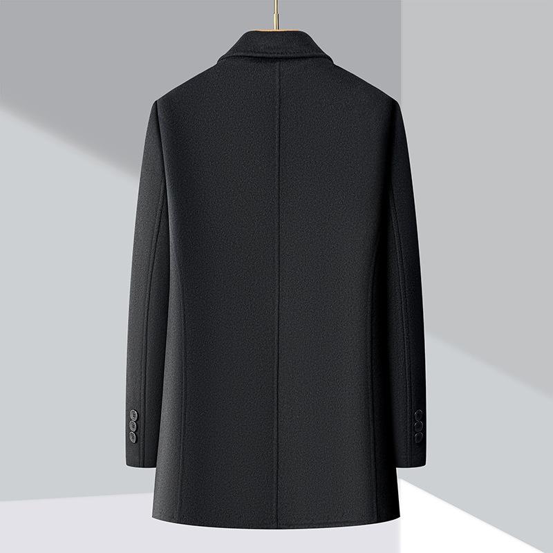 Winter Thick Double-sided Woolen Coat for Middle-aged Men, Wool Coat, Down Dad Outfit, Medium-length Cashmere Windbreaker for Men