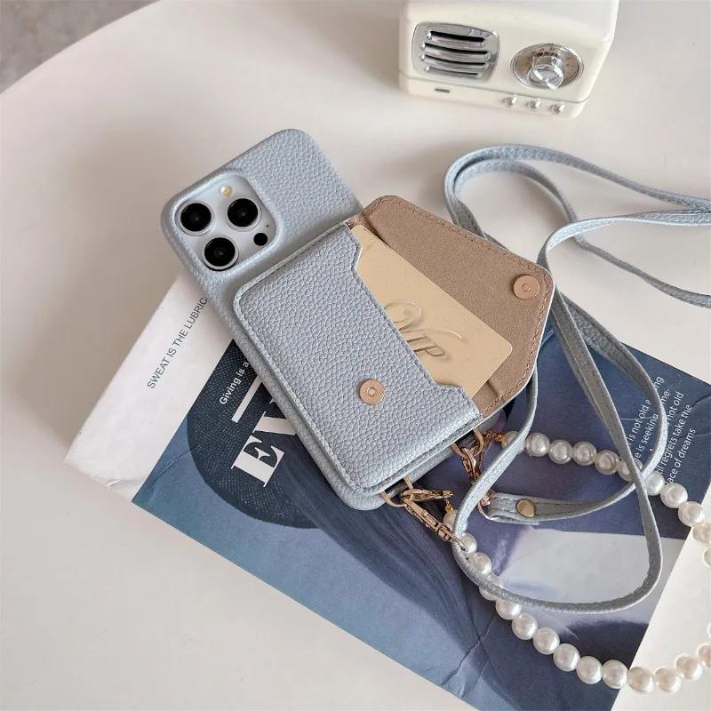 Leather Crossbody Wrist Strap Phone Case for IPhone 13 12 Mini 15 14 Plus 11 Pro Max Wallet with Card Holder Protective Cover