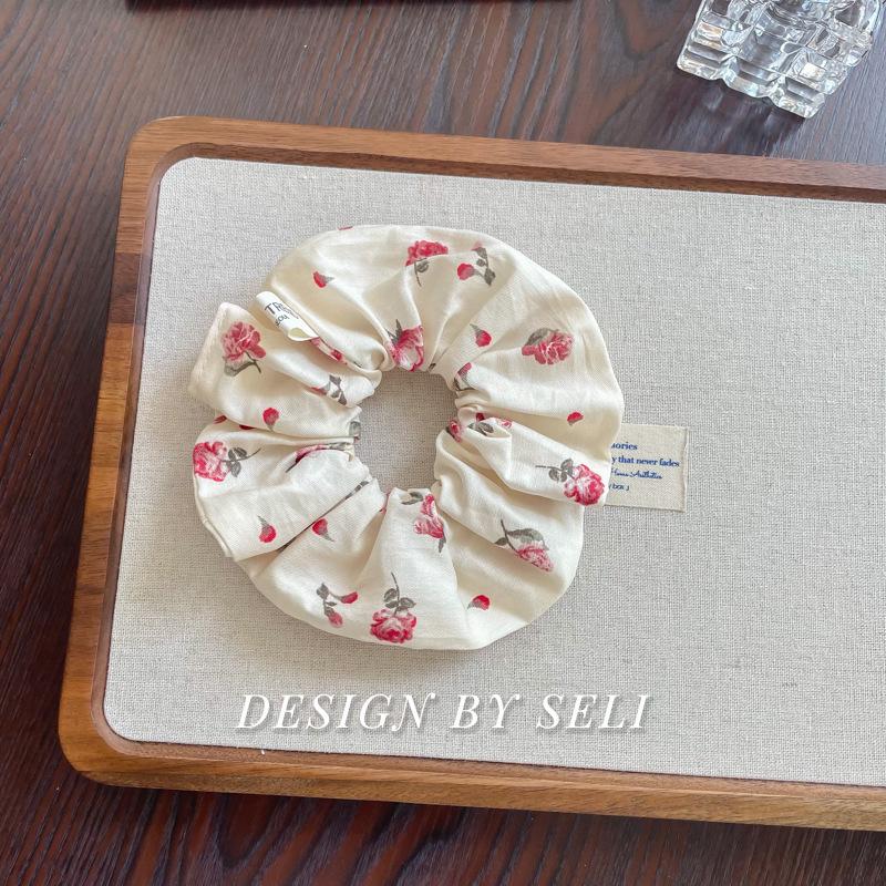 Korean Style Floral Handmade Scrunchie with Bow and Lace Hair Accessories