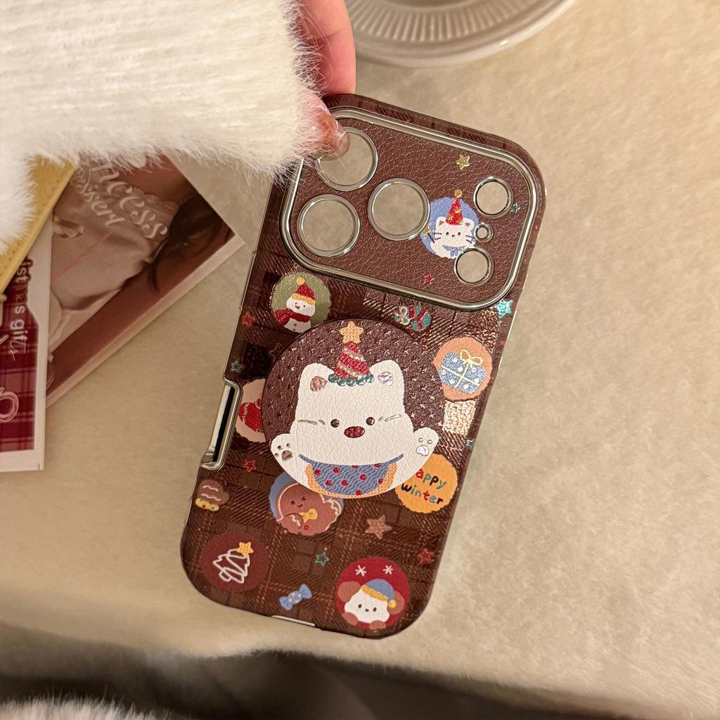 Capa de telefone com suporte de cachorro de desenho animado de Natal adequada para iPhone 16, iPhone 17, iPhone 17 Pro Max