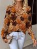 Women's Off-White V-Neck Knit Sweater with Blue Floral Pattern and Lace-Up Sleeve Detail